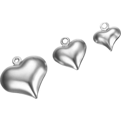 20pcs/lot stainless steel Charms hollow Heart Made Silver Color Pendants Jewelry Making DIY Handmade Craft 3 Size