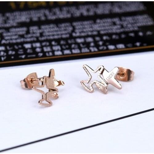 YUN RUO Rose Gold Color Lucky Airplane Stud Earring Couple Titanium Steel Fashion Jewelry Birthday Gift Never Fade Drop Shipping
