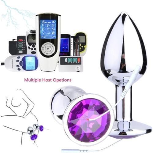 SM Electric Shock Pulse Anal Vaginal Plugs Masturbator Clit Stimulator Dildo Vibrator E-stim Metal Big Butt Plug Erotic Sex Toys