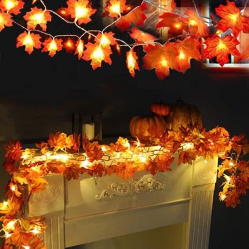 LED Fall Maple Leaves Garland String Lights Thanksgiving Decorations Autumn Garland Lights Halloween Home Party Fireplace Decor