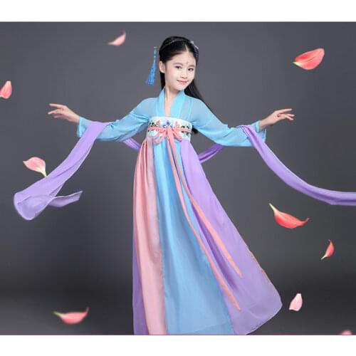 Chinese Traditional Folk Clothes Kids Dance Costumes Performance Chinese Ancient Fairy Hanfu Dress Tang Dynasty Girl