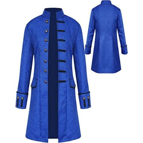 Men Victoria Edwardian Steampunk Trench Coat Frock Outwear Vintage Prince Overcoat Medieval Renaissance Jacket Cosplay Costume