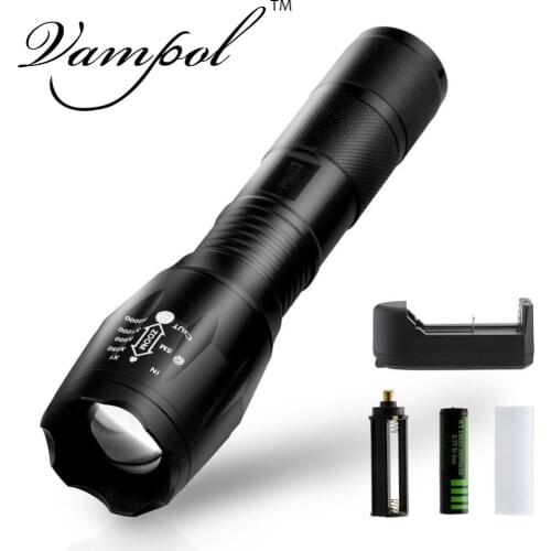 Vampol Flashlight LED Zoomable Rainproof Light Lamp Torch with Rechargeable 18650 Battery For Cycling Hiking Camping Emergency