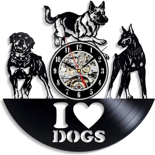 Vinyl Record Wall Clock Modern Design I Love Dog Animal Vinyl Wall Clock Hanging Watch Home Decor Gifts for Dog Lovers 12 inch