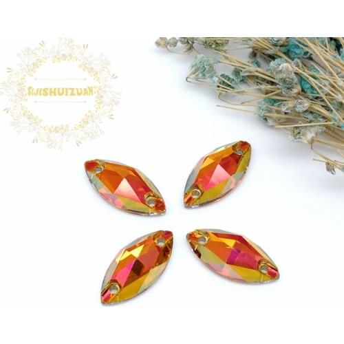 High-quality Starlight powder 001AP Horse eye Crystal Glass Sew-on Rhinestones with two holes DIY wedding Dresses and Clothes