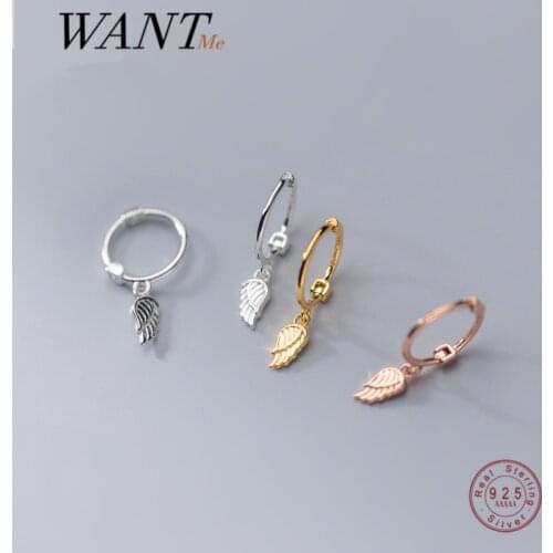 WANTME Real 925 Sterling Silver Fashion Minimalist Angel Wings Tassel Stud Earrings for Women Sweet Romantic Korean Jewelry Gift
