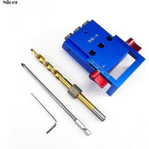 XK-3 Pockets Hole Jig Woodwork Guide Repair Carpenter Kit System 9.5mm Drill Bit 3 Holes Woodworking Oblique Drill Guide Locator