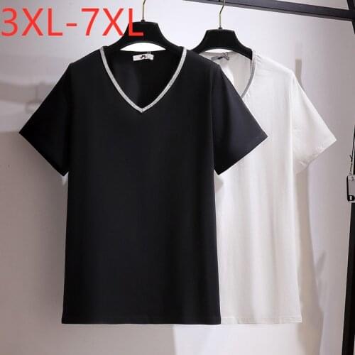 New 2021 Ladies Summer Plus Size Tops For Women Large Short Sleeve Loose Cotton Black White V-neck T-shirt 3XL 4XL 5XL 6XL 7XL