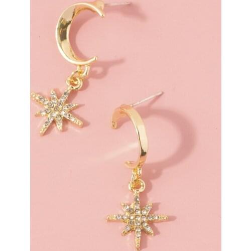 New Fashion Round Star Moon Womens Earrings Asymmetric Cute Crystal Drop Earrings for Women Charms Delicate Korean Jewelry 2020