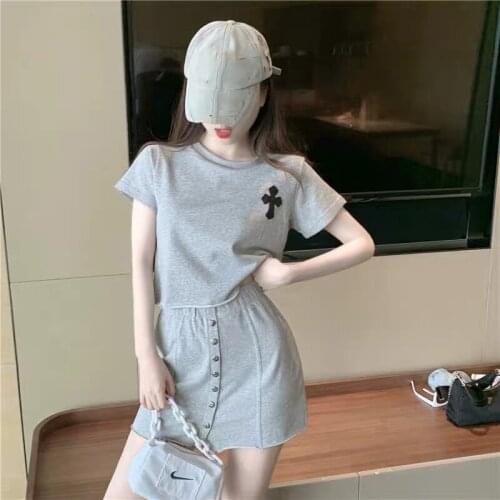 Dress Sets 2 Piece Sets 2021 Summer Dress Student Two Piece Set Women Skirt Korean Fashion Sport Button Shorts Sets Solid Skirt