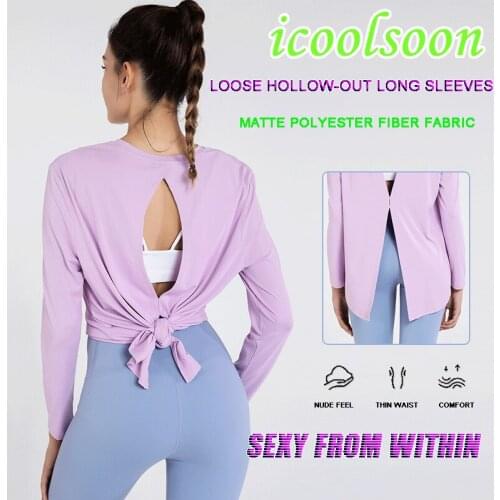 ICOOLSOON Rear hollow female loose-fitting quick-dry fitness suit autumn/winter sports sweatshirt long-sleeved yoga Crop top gym