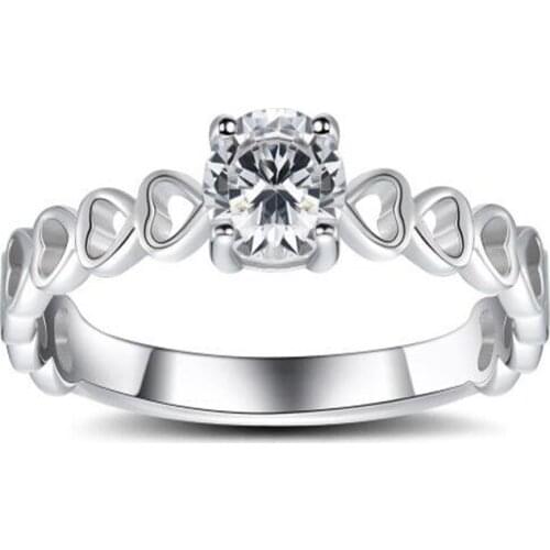Simple Fashion Silver Color Women Ring Heart Shaped Crystal Female Party Ring Valentines Day Gift