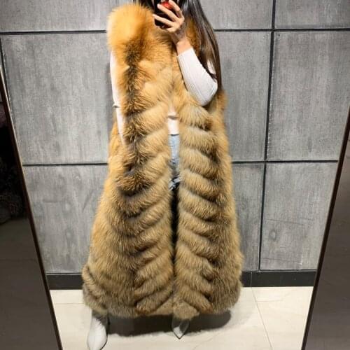 Real fox fur gilet ladies natural fox fur vest long women real fox fur gilet X-long
