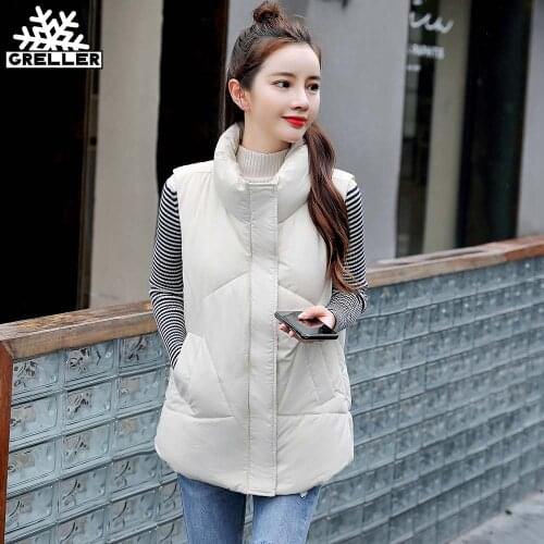 GRELLER Stand Collar Autumn Women Winter Vests 2020 New Short Vest Cotton Padded Jacket Sleeveless Female Winter Waistcoat Vest