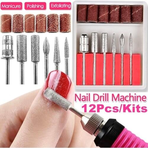 12pcs/set Nail Drill Bits Electric Nail File Cuticle Cutter Tips Clean Burr Sander Manicure Nail Sanding Bands DIY Manicure Tool