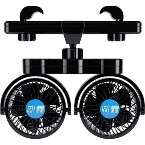 12V Electric Auto Car Air Cooling Fan Headrest 360 Degree Rotatable Dual Head Adjustable Speed Rear Back Seat Fan for Sedan SUV