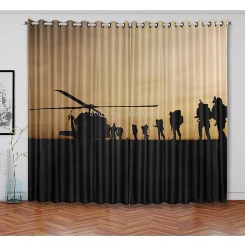 US Army Green Camouflage Print 2 Panels Polyester Window Treatments Blackout Modern Decor Drapes for Living Room Bedroom Kitchen