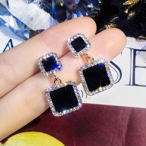 2019 Statement Earrings Black Square Geometric Earrings For Women Crystal Luxury Wedding Rhinestone Earring Gold Color