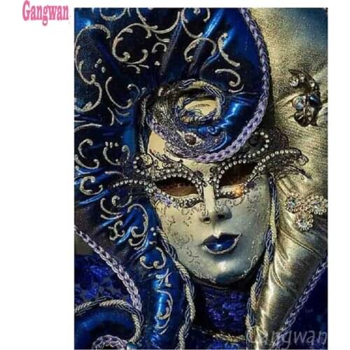 DIY diamond painting 5d cross stitch blue woman mask full round square diamond embroidery sale diamond mosaic crystal decoration