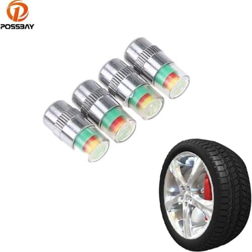 POSSBAY 4Pcs/set Car Tyre Tire Pressure Gauge Monitor Indicator Universal Auto Valve Stem Cap Sensor Wheel Air Press Red Warning