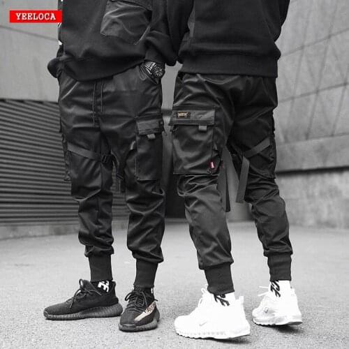 Men Ribbons Color Block Black Pocket Cargo Pants 2019 Harem Joggers Harajuku Sweatpant Hip Hop Trousers