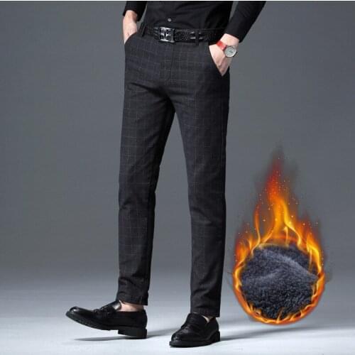 Winter Mens Pants Fleece Warm Sweatpants Plus Thick High Quality Cotton Trousers For Men Casual Male Long Pants 2 Colors 28-38