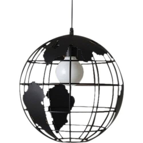 Black creative loft continental single retro globe chandelier Modern metallic lounge café casual ceiling lamp