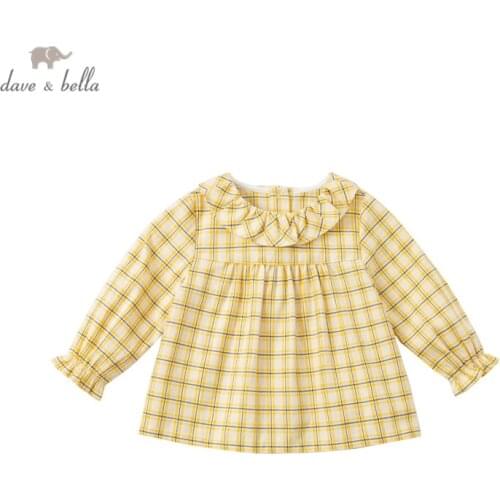 DBM16511 dave bella spring fashion baby girls plaid button shirts infant toddler tops children high quality clothes