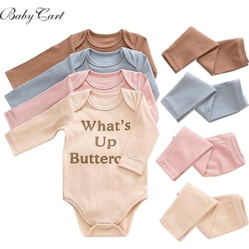 Children Boys Girls Sets Autumn Letter Printing Cotton Rompers and Pants Set for Kids Toddler