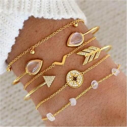 F1764 European and American cross-border jewelry new compass broken V-shaped bracelet bracelet six-piece suit Ladies gift