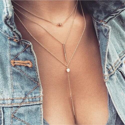 Hot Sale Women Necklaces & Pendants 3 multi layer Necklace Tassel Charm Bar Statement Necklace for Women Party Gift Wholesale