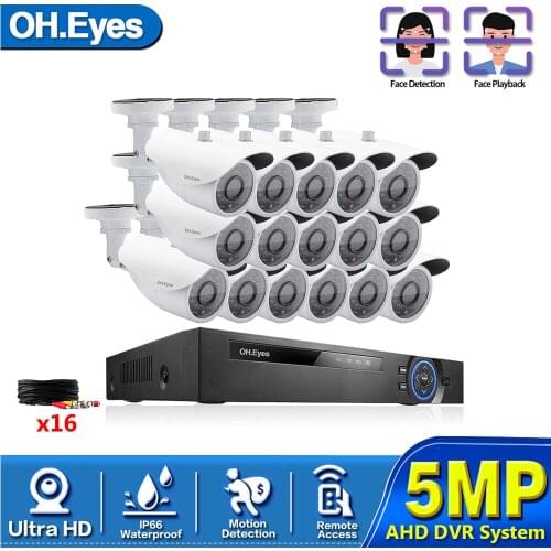 H.265 Outdoor Waterproof Video Surveillance Security Camera Kits System HD CCTV DVR 16PCS 5MP IR AHD Surveillance Cameras Set