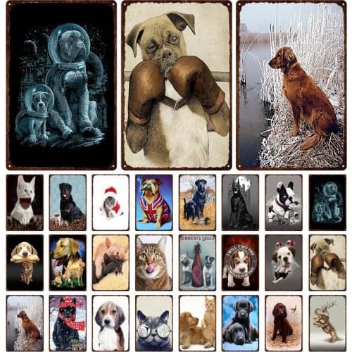 Creative Funny Abstract Cut Dogs and Cats Animals Tin Sign Vintage Wall Art Metal Signs for Club Bar Pub Bedroom Home Decoration