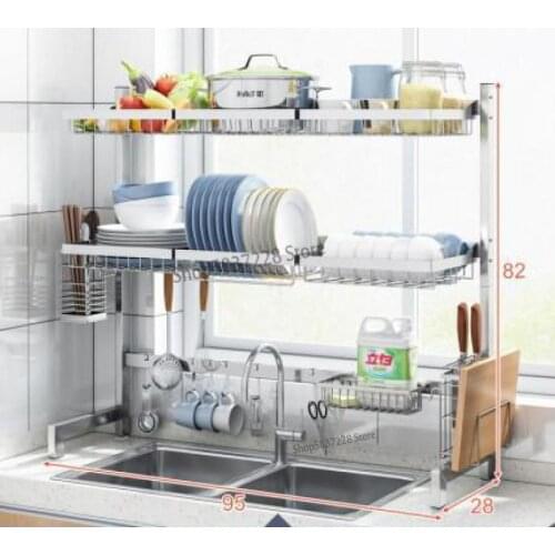 Kitchen stainless steel sink rack dish storage rack sink drain rack household tableware storage box