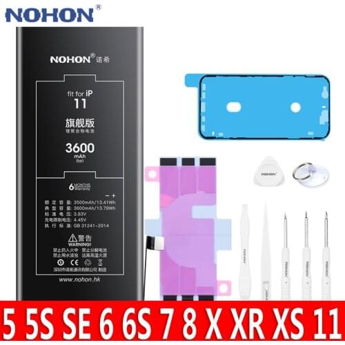 NOHON Lithium Polymer Battery For iPhone 11 XS XR X SE 8 7 6S 6 5S 5C 5 Replacement High Capacity Bateria For iPhone11 iPhone7