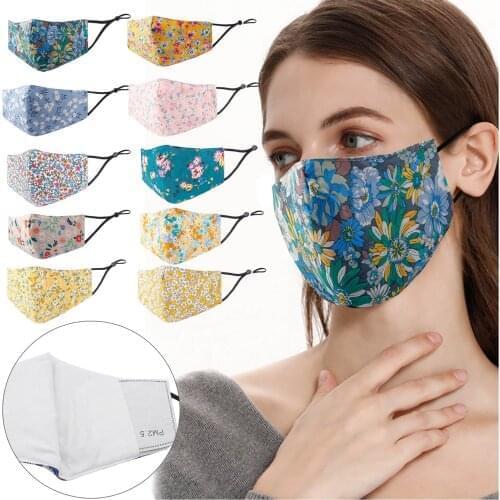 Fashion Floral Face Mask For Women Protection Wahsable Fabric Mask 3d Mouth Mask With Filter Pocket Party Decoration Masque