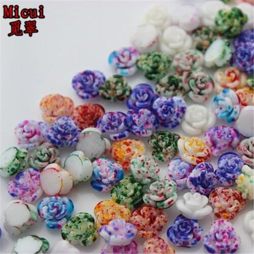 Micui 200pcs 8mm Mix Color Rose flowers Flatback Resin Rhinestone No Hole Garment Accessories ZZ179