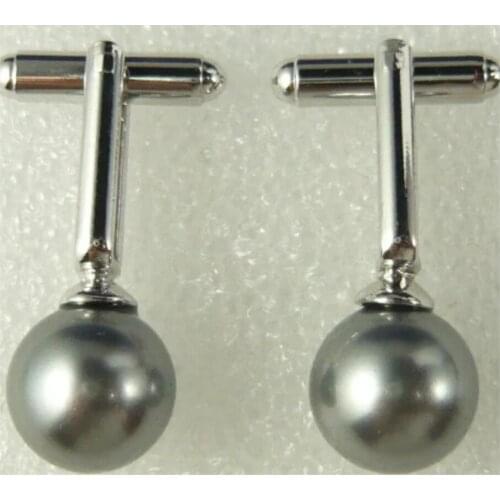 Fashionable silver plated 12 mm grey shell pearl Cufflinks