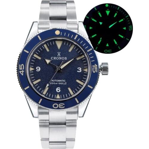 Cronos Sea Master Diver Men Watch Sandwich Dial Automatic NH35 200M Water Resistant Rotating Bezel Stainless Stain Band Watches