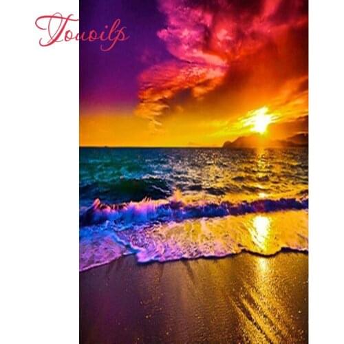 Touoilp Sunset seascape 5d diamond embroidery stitch crystal square&round diamond sets decorative 5d diamond painting mountain