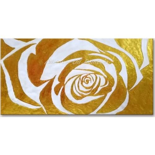 Mintura Wall Pictures for Living Room A Large Golden Rose Hand Painted Acrylic Canvas Art Oil Paintings Hotel Decor No Framed