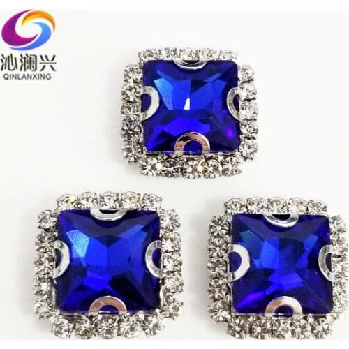Royalblue square shape high quality Crystal glass buckle,silver bottom sew on rhinestones for Diy/jewelry accessories SQK10