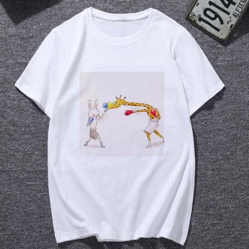 New summer Funny Rabbit and giraffe Thin Section Streetwear T Shirt women Harajuku Fashion animal Printed Tshirt female clothing