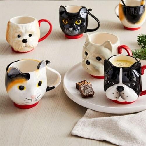 Novelty Coffee Mugs Tea Cups Ceramic Animal Mugs Dogs/Cats Shape Cute Cat Mugs Gifts for Girls Boys Kids Lovers Gift, wh