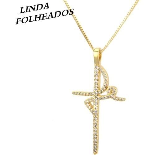 New Arrival Hot Sales Fashion Jewelry Gold Copper Cubic Zirconia Cross Pendant Necklace for women Unisex Street Party Everyday