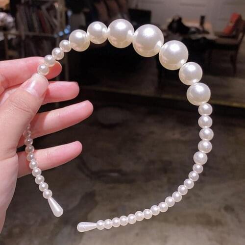Stylish Sweet Fashion Elegant Smooth Surface Women Hair Hoop Handmade Non-slip White Faux Pearls Headband Accessory for Wedding