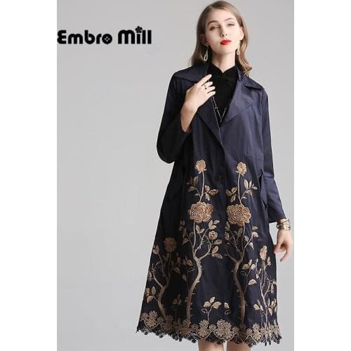 Autumn And Winter Cotton and linen Coat Streetwear style High end Hollow embroidery Long sleeve Slim woman Coat M-3XL