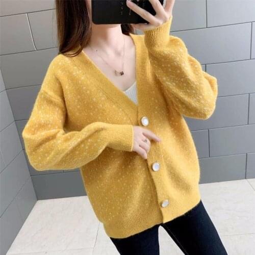 Autumn Winter Loose Lazy V Neck Women Cardigan Sweater Jacket Women 2020 New All-match Solid Button Knitted Cardigan Clothing