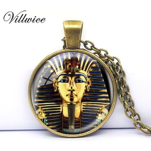 King Tut Logo Pendant Necklace Tutankhamun Golden King Art Handmade Resin Vintage Necklace Egyptian Jewelry Women Gift