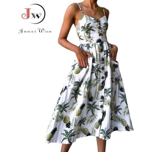 Summer Beach Dress Women 2018 Strap Print Floral Dot Long Boho Bohemian Sundress Sexy Casual Elegant Vintage Ladies